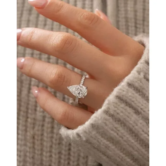 Women's 3TCW Pear Cut Lab Created Diamond Pretty Engagement Ring 14K White Gold Plated