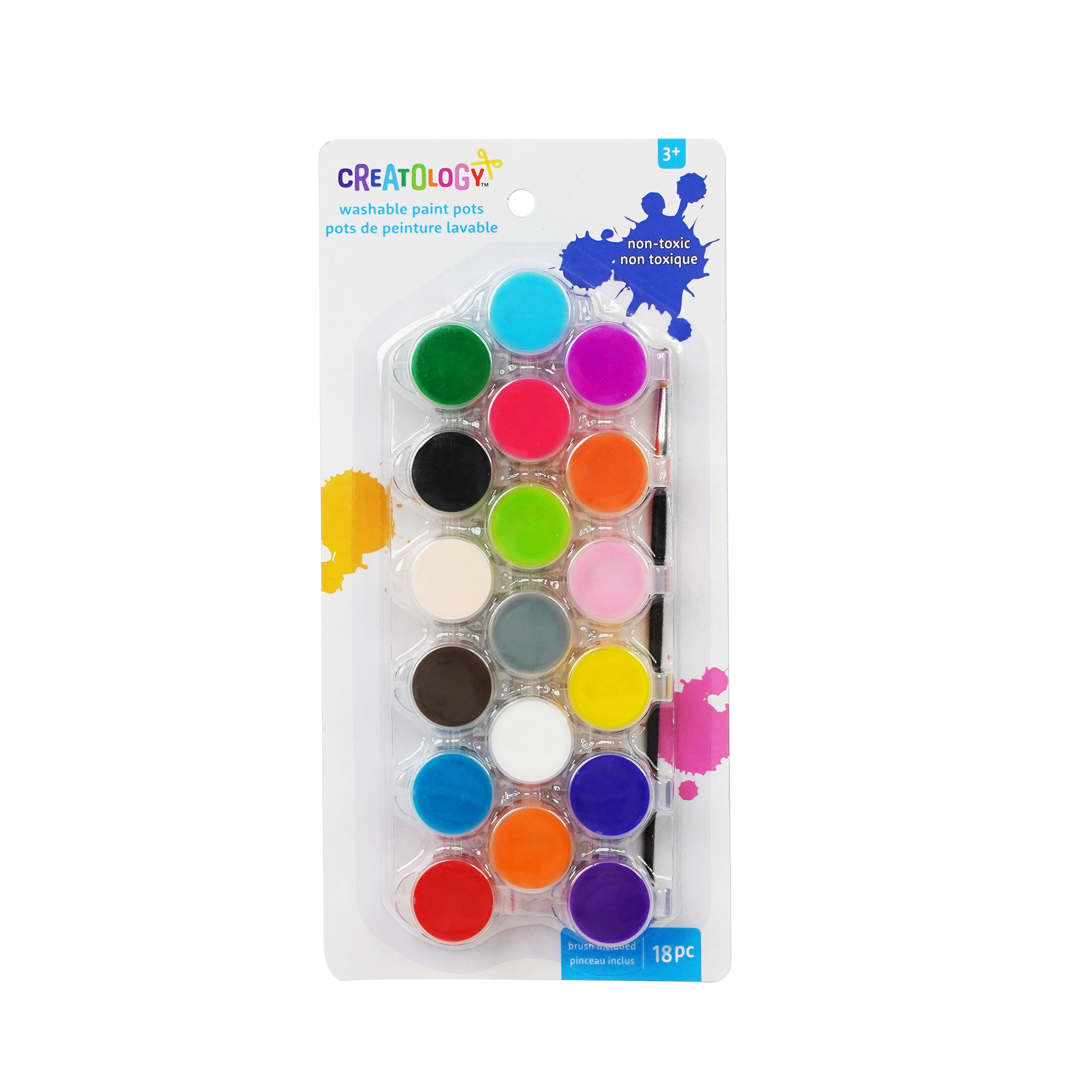 Washable Paint Pots with Brush by Creatology – 0.16 fl oz Assorted Colors for Kids’ Art Projects - 12 Pack