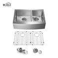 thumbnail image 1 of 33 Inch Handcrafted Farmhouse Apron Double Bowl Real 16 gauge Stainless Steel Kitchen Sink with Strainer and Grid, 1 of 10