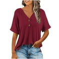 thumbnail image 2 of New trending & for spring GaThRRgYP Womens Blouses under $10,Women Fashionable and Comfortable Fashion Casual Button V-Neck T-shirt Loose and Elastic Non Positioning Printing Top Wine XL, 2 of 5