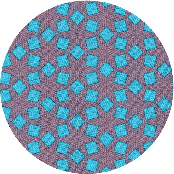Ahgly Company Indoor Round Patterned Bright Turquoise Blue Area Rugs, 6' Round