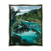 Stupell Industries Tropical Ocean Inlet Lush Palm Tree Hills Graphic Art Luster Gray Floating Framed Canvas Print Wall Art, Design by Amelia Noyes