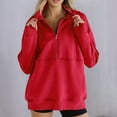thumbnail image 2 of Womens Baggy Half Zip Sweatshirts Plain Pullover Thumb Hole Long Sleeve Sports Casual Trendy Tops No Hood (L, Red), 2 of 7