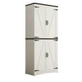 thumbnail image 4 of 71" Tall Farmhouse Kitchen Pantry Cabinet, 5 Layers Storage Cabinet with Adjustable Shelves, Farmhouse Pantry Cabinet with 4 Barn Doors for Kitchen, Dining Room, Bathroom, Living Room, Rustic White, 4 of 14