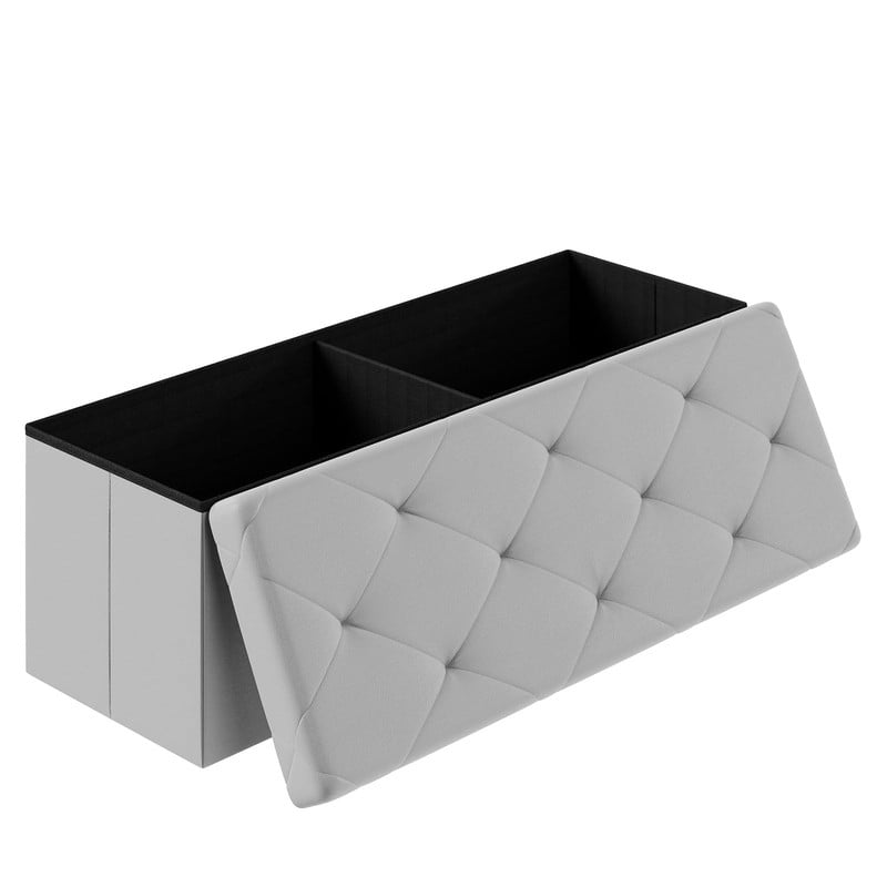 Kelno 43" Foldable Storage Ottoman Bench Faux Leather Footrest Stool with Foam Padded Seat, Gray