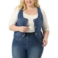 thumbnail image 2 of Unique Bargains Women's Plus Size Denim Jackets Sleeveless Button Crop Waistcoat Vests 1X Blue, 2 of 6