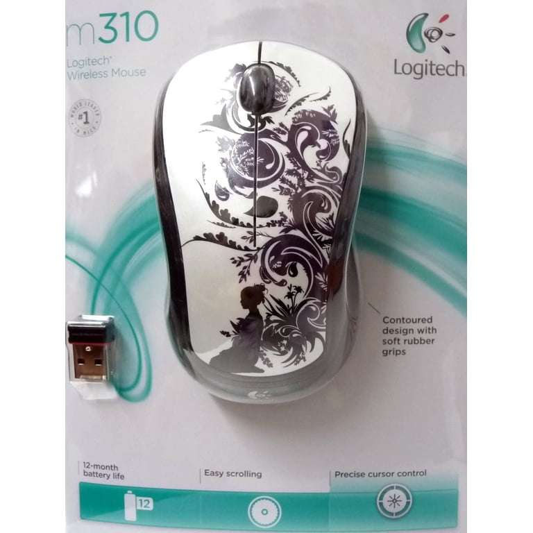 Logitech M310 Wireless Mouse (White with Black/Purple Floral  