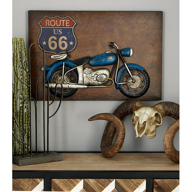 Decmode Rustic Route 66 Metal Wall Decor 24 X 16 Com - Rustic Metal Motorcycle Wall Decor