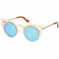 thumbnail image 1 of CATWALK Womens Cat Eye Metal Cut Out Fashion Frame Round Sunglasses with Mirror Flash Lens Option - Mirror Blue Lens on Gold Frame, 1 of 1