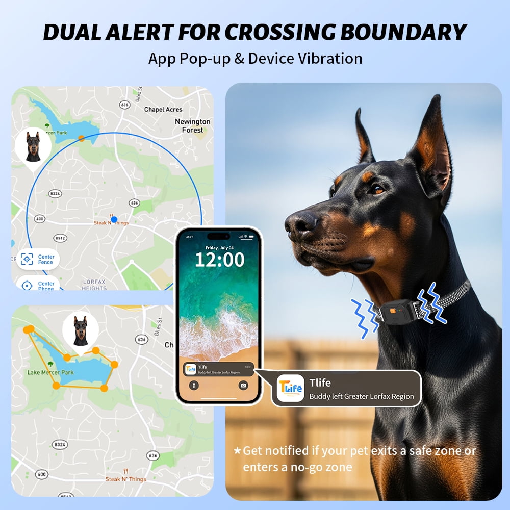 PcEoTllar Wireless Dog Fence System & GPS Dog Collar, Free App/Remote Controlled Custom Boundary, 3 Tracking Modes, Beep/Vibration, Waterproof