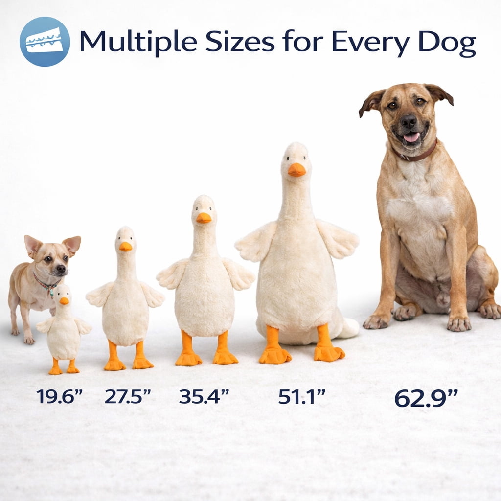 Plush Duck Dog Toy for Dogs, Soft Comfort & Interactive Indoor Toy, Multi-Size 19.6”–62.9” for Small to Large Breeds