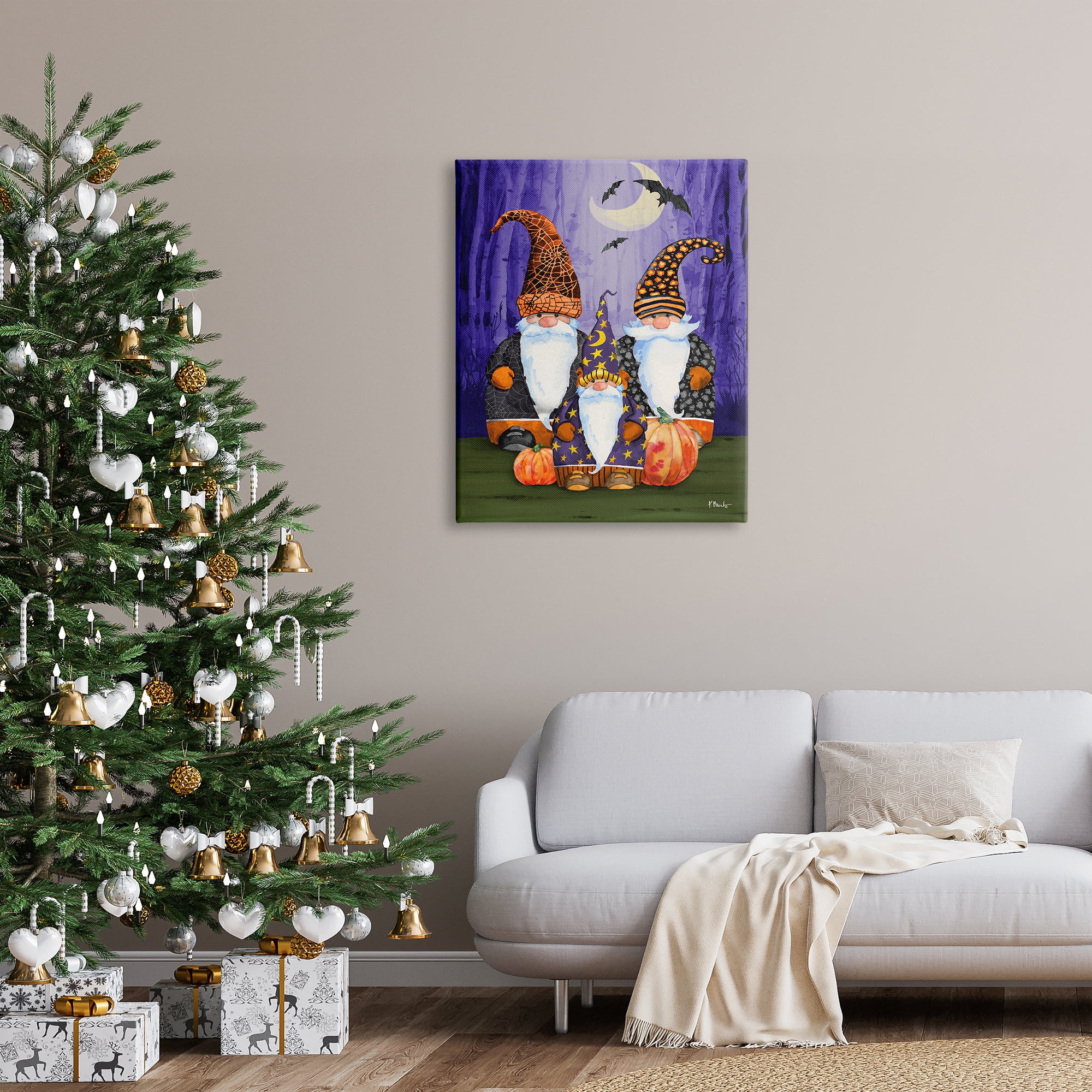 Stupell Industries Three Halloween Gnomes Holiday Painting Gallery Wrapped Canvas Print Wall Art, 30 x 40