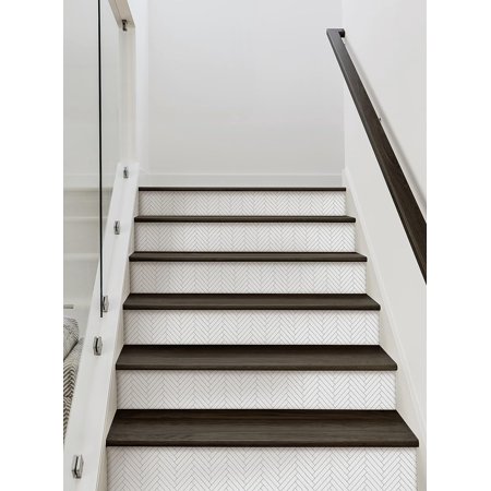 Herringbone Tile Peel and Stick Stair Riser Strips (Black, 6 Pack - 48"w x 6"h)