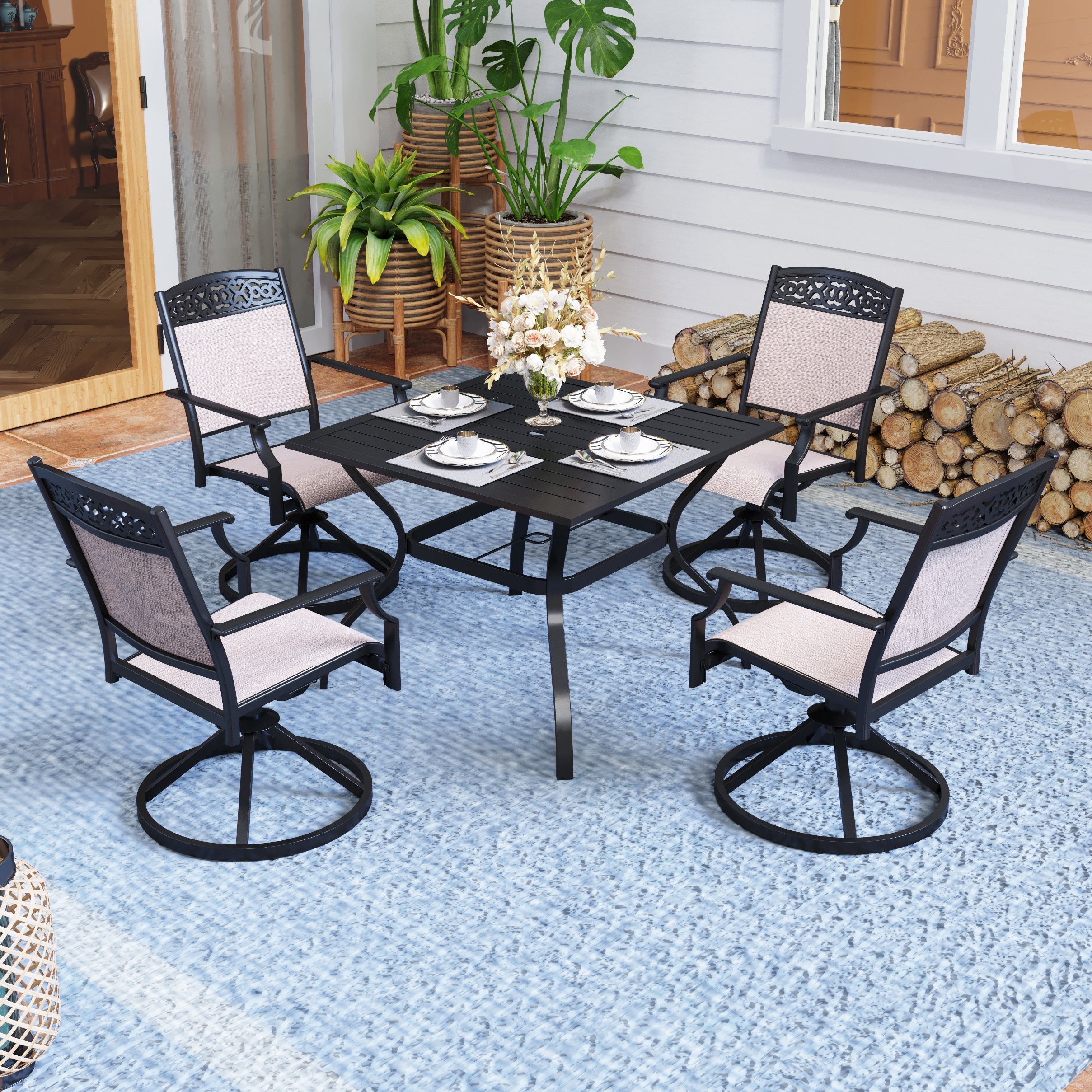 Phi Villa 5/7-Piece Cast Aluminum Patio Dining Set wtih Stackle or Swivel Chairs and 1 Metal Table 4StackableChair - image 3 of 5