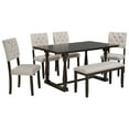 thumbnail image 3 of Bellemave 6-Piece Dining Table Chair Set, Kitchen Dining Table Set with Wooden Rectangle Table & 4 Upholstered Chairs & an Upholstered Bench, Espresso, 3 of 14
