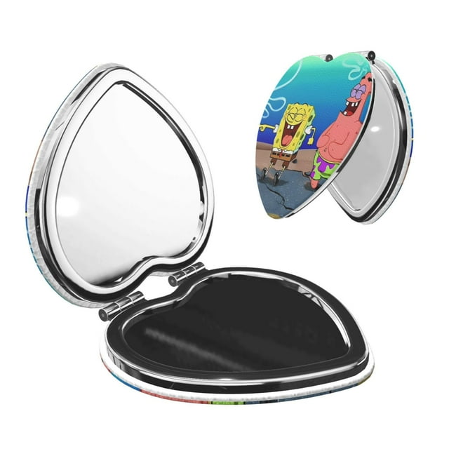 Zufioo SpongeBob SquarePants for Portable Pocket Makeup Mirror, Foldable Handheld Magnifying Beauty Mirror Suitable for Wallet Handbag for Women-Heart Shape