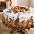 thumbnail image 3 of Sm:)e Buffalo Plaid Fall Thanksgiving Table Cloth 60 Inch Round, Pumpkin Birdhouse Mushroom Orange, 3 of 6