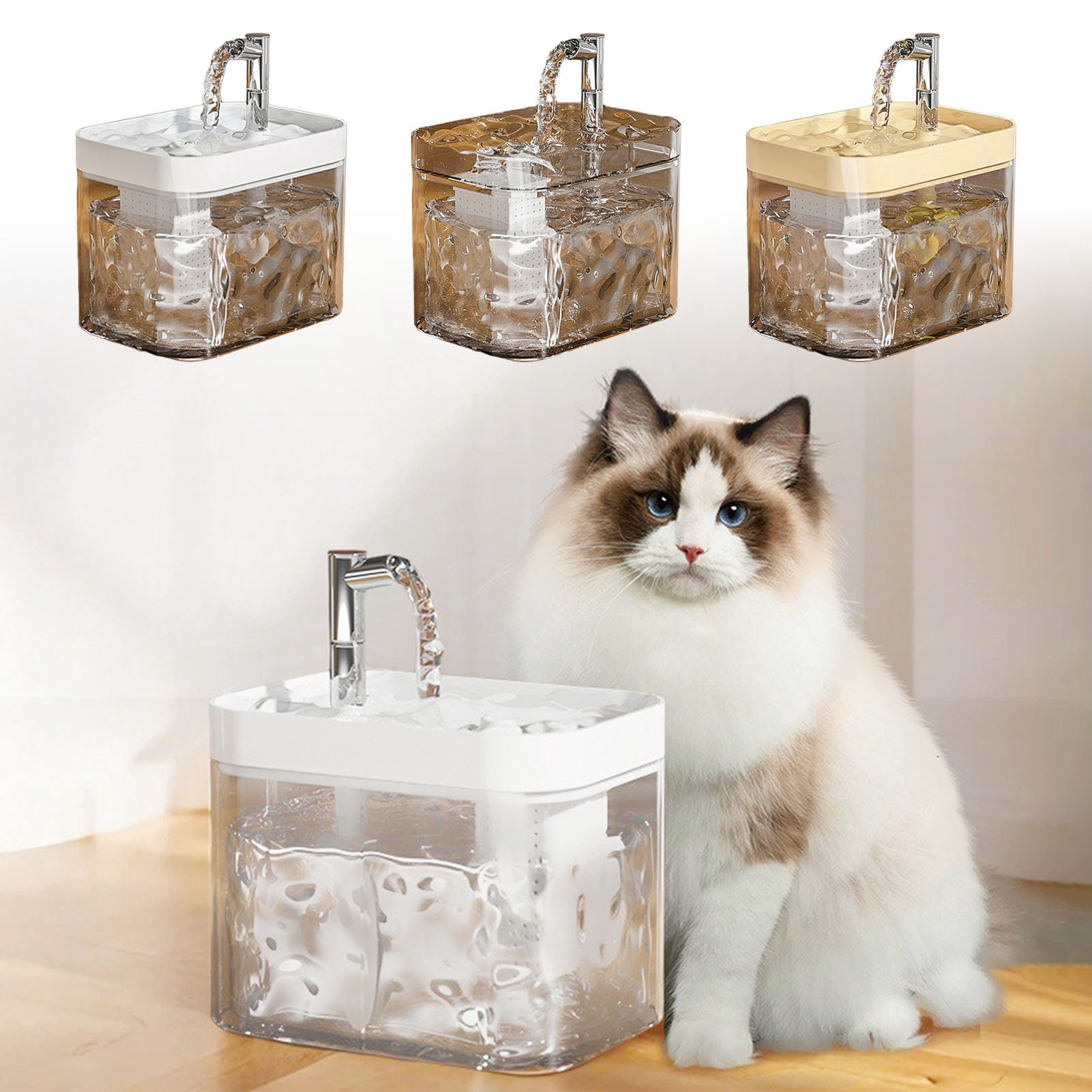 YIFAEUX 1.5L Transparent Pet Water Fountain Automatic Cat Drinking Dispenser with 3 Filter Sponge Electric Pet Drink Bowl for Indoor Cats Dogs