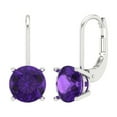 thumbnail image 2 of 3 Ct Round Cut Drop Dangle Purple Natural Amethyst 14K White Solid Solid Gold Everyday Dainty Earrings Lever Back, 2 of 7
