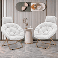 thumbnail image 3 of Monibloom Round Folding Faux Fur Saucer Chair w/ Removable Headrest, Comfy Moon Chair, Metal Frame, for Adults Indoor Use (White, Set of 2), 3 of 10