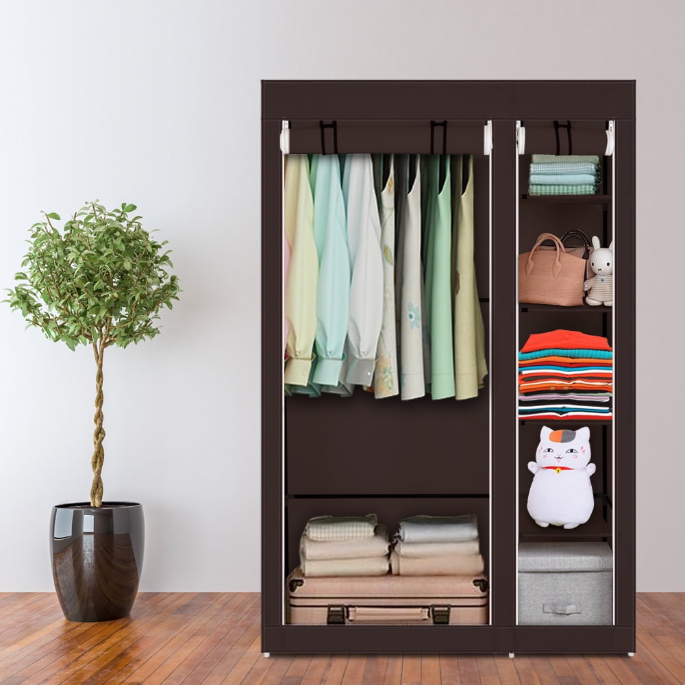 Kepooman 67" Portable Clothes Closet Organizer with Nonwoven Fabric Cover, Dark Brown Kepooman 67" Portable Clothes Closet Organizer with Nonwoven Fabric Cover, Dark Brown