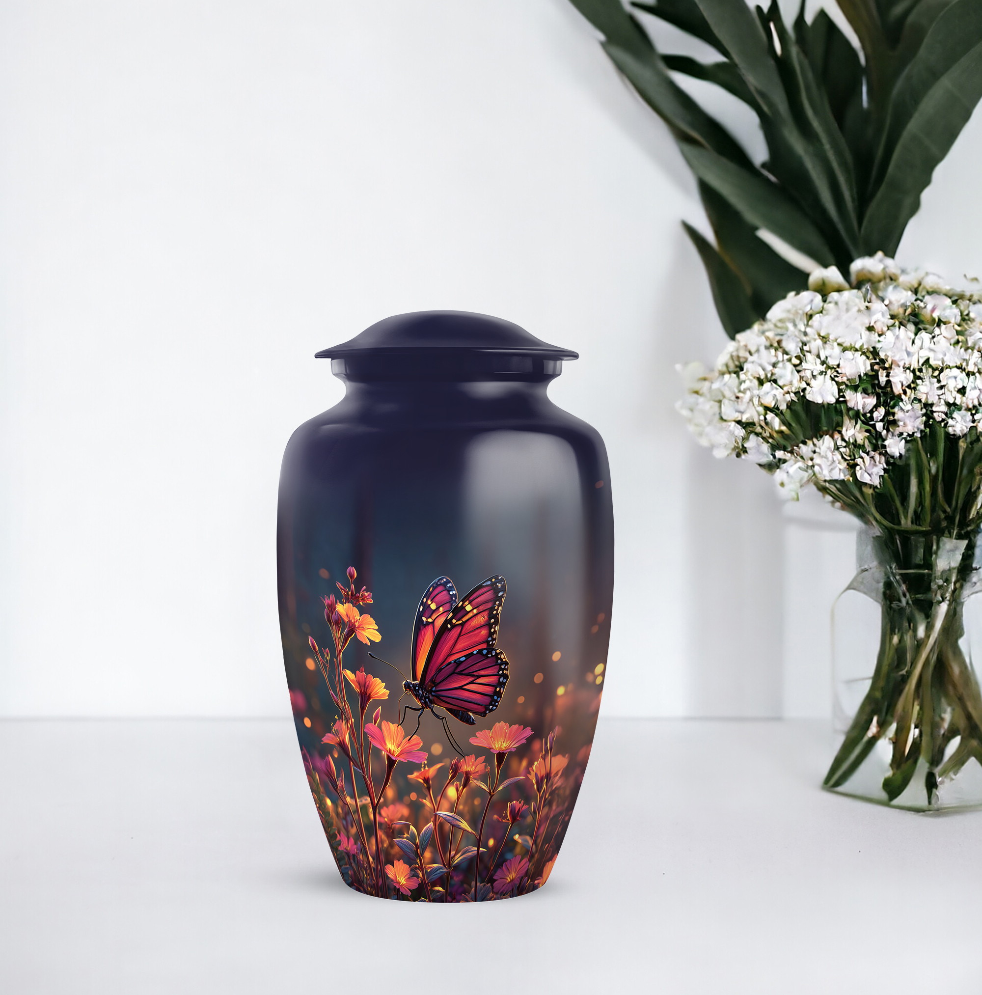 Butterfly Flowers Cremation Urn For Human Ashes Adult Male - 1 Large Urn For Human Asshes For Women - Pink Mini Urns For Mother And Father Set Of 4 - Blue Urns For Adults Brother (10&3) Inch