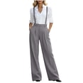 thumbnail image 3 of Zynoxe Womens Plus Size Wide Leg Pants Trendy Straight Pleated Detachable Suspender High Waistband Suit Trousers with Pockets Gray S, 3 of 7