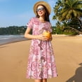 thumbnail image 4 of Goofa Rose Flowers Pattern Women Summer Short Sleeve Midi Dress with Pockets Casual Aline Flowy Tshirt Dress Vocation Beach Sundress, 4 of 6