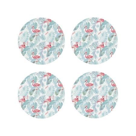 

Junzan Tropical Flamingo Print Coasters for Drinks - Leather Coasters Set of 4 for Coffee Table for Housewarming/Kitchen/Bar/Decor-Round Shape
