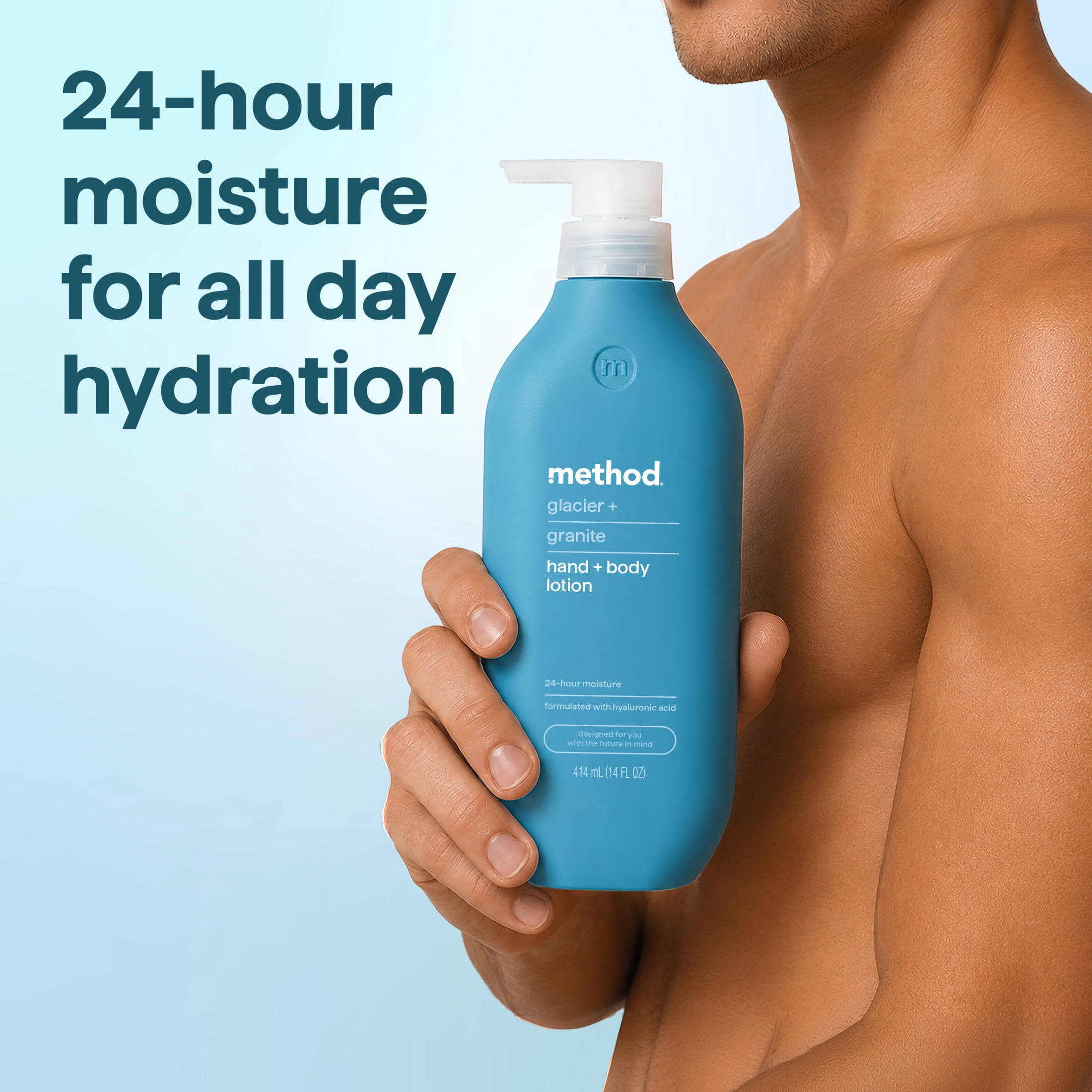 method Hand + Body Lotion for Men, Glacier + Granite- 24hr Moisture, with Hyaluronic Acid & Shea Butter, Softens Skin, Made without Parabens, 14 fl oz