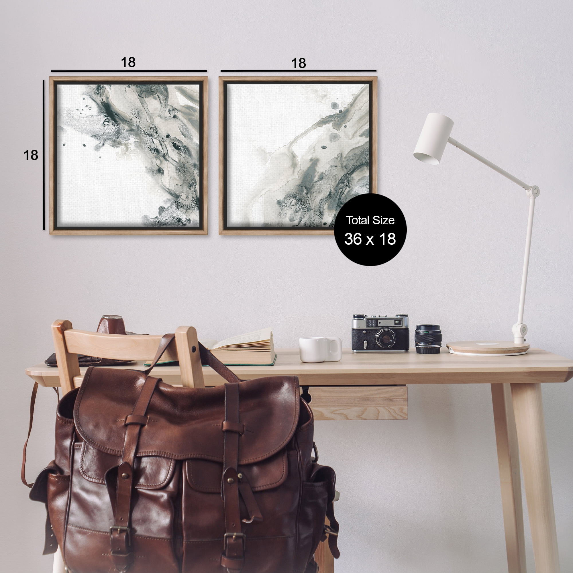 Stupell Industries Abstract Monochromatic Liquid Abstract Painting Brown Floater Framed Canvas Art Print Wall Art, 18 x 18, Set of 2