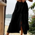 thumbnail image 6 of Womens Elastic High Waist Tiered Ruffle Midi Skirt Front Split Button Down Solid Boho Long Skirt for Summer Casual Wear Black M(M), 6 of 7