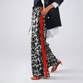 thumbnail image 6 of Women's Casual Pants Drawstring Leopard Print Color Block Side Striped Straight Leg Wide Leg Loose Pants Gray 2XL, 6 of 7