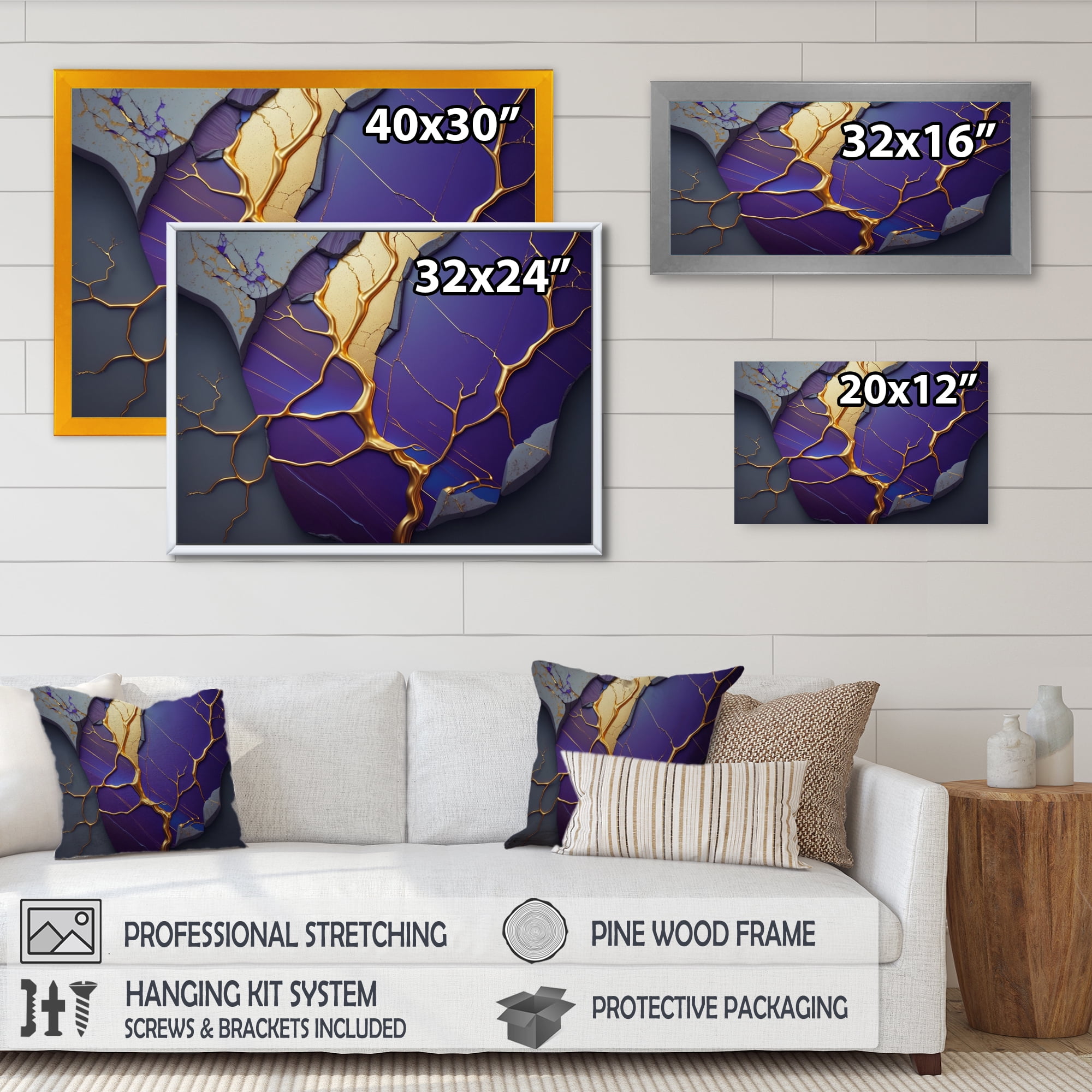 Designart Abstract Geode Purple I Canvas Wall Art