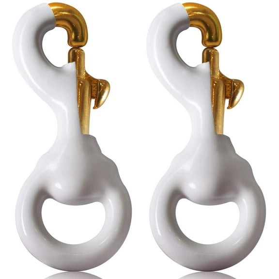 Anley Flag Accessory - 1 Pair White Rubber Coated Brass Swivel Snap Hook - Flag Pole Halyard Rope Attachment Clip 3.3 Inch