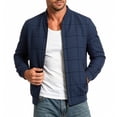 thumbnail image 2 of Smsaxvxz Men's Zip Up Bomber Jackets Casual Plaid Lightweight Collared Coat Business Casual Versatile Spring Fall Jacket Dark Blue 2XL, 2 of 8