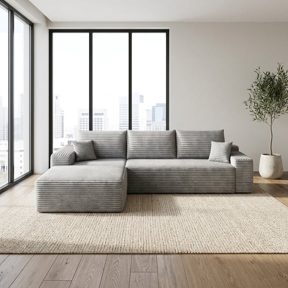 107" Cloud Sectional Sofa with L-Shape Chaise in Plush Grey Corduroy