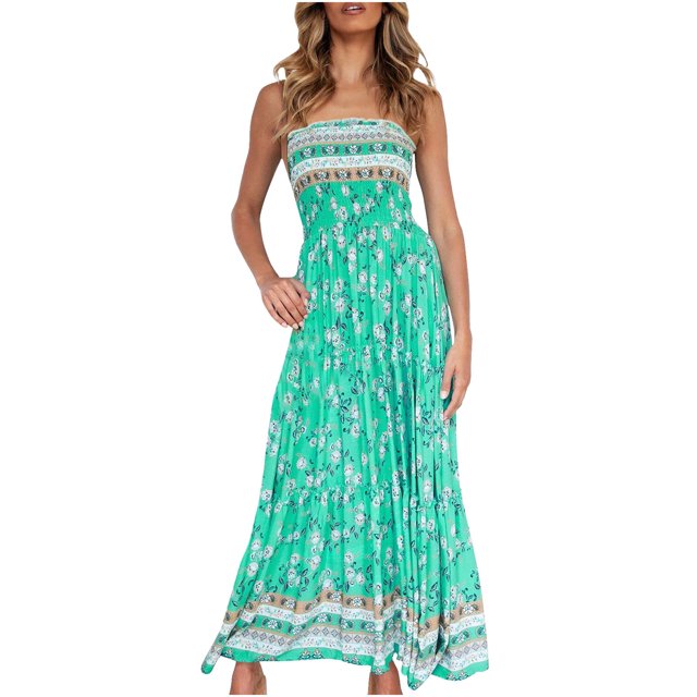 Vestido largo de fiesta sin tirantes con estampado floral bohemio de verano para mujer Fridja qw2263