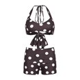 thumbnail image 6 of Women's Bikini Shorts Sets Halter Triangle Top with Low Rise Boyshorts Pool Beachwear (Brown L), 6 of 6