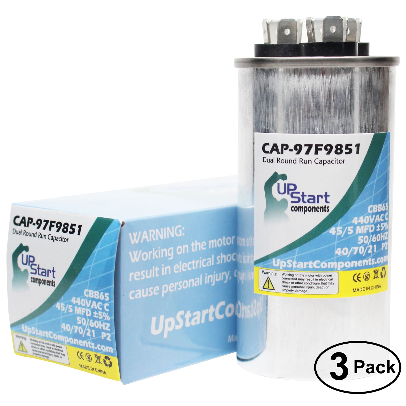 2-Pack 35 / 5 MFD 440 Volt Dual Round Run Capacitor Replacement