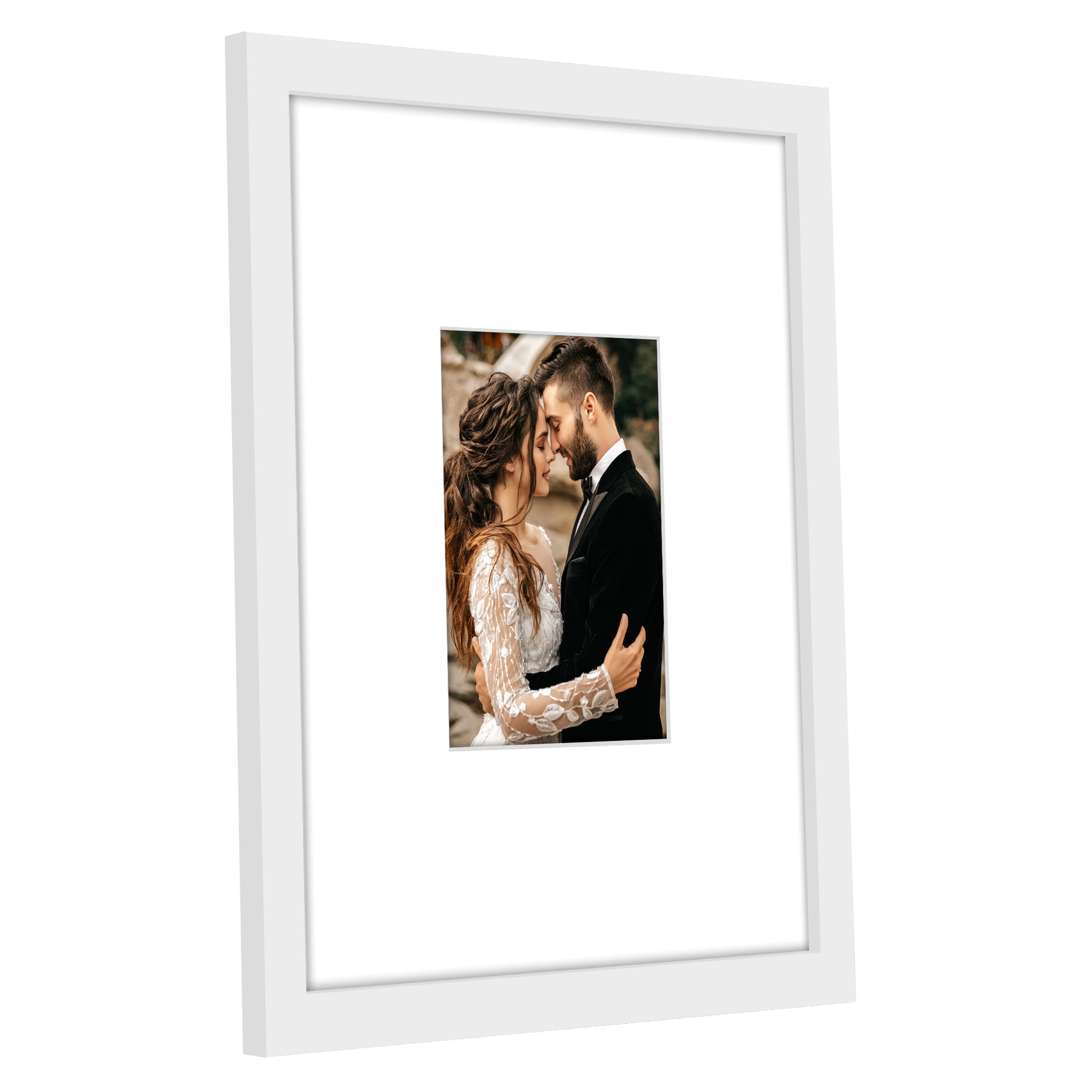 Americanflat 11x14 Picture Frame with Shatter-Resistant Glass with 5x7 Mat Display Photo Signature - White