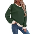 thumbnail image 3 of Sudadera Informal de Larga para Mujer, Cuello Redondo, Holgada, , con Ribete en Contraste. Verde L, 3 of 9