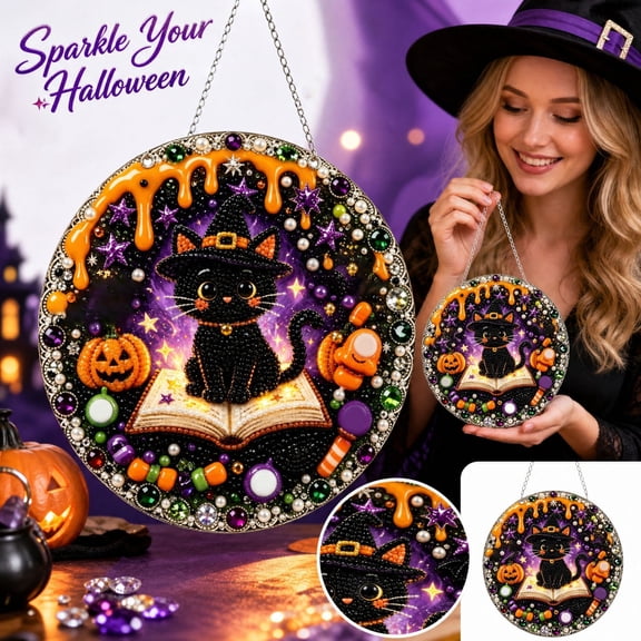 Halloween Hanging Charms 2D Acrylic Pearl Diamond Art DIY Kit Colorful Bead Point Drill Craft Supplies for Indoor Halloween Home Decor