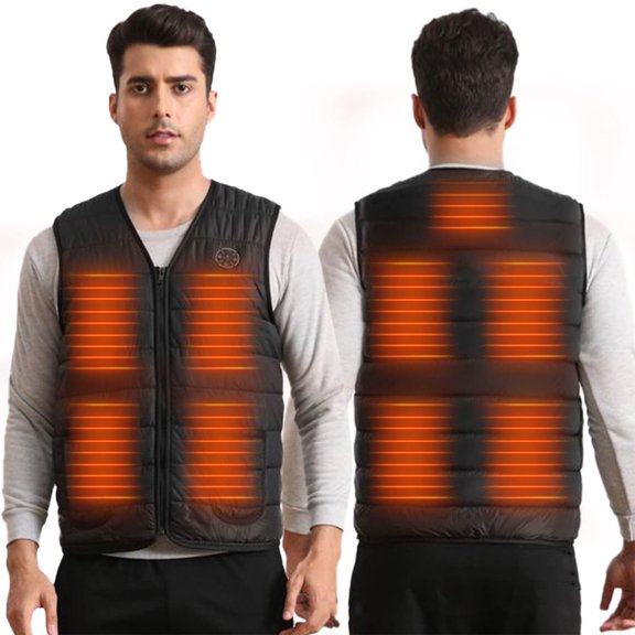 Levmjia Men's Smart Heated Vest 9-Zone Heating Technology Adjustable Temperature Control Quick Heat Function V-Neck Sleeveless Jacket Zippered Pockets S-4XL