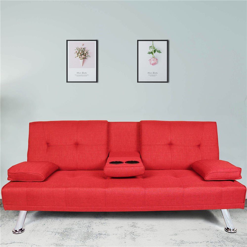 Sofa Sleeper, Modern Twin Fabric Sofa Sleeper Bed with Armrest, Red
