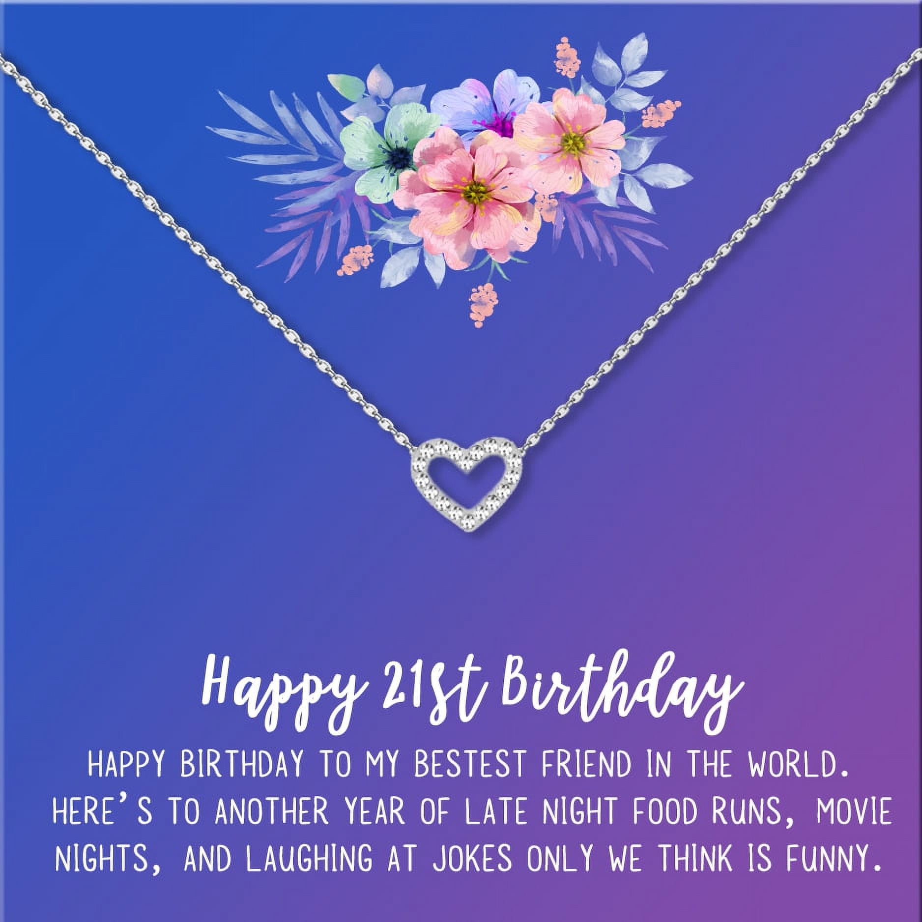 Anavia Happy 21st Birthday Gifts Stainless Steel Fashion Necklace Birthday Card Jewelry Gift for Her, Birthday Gift for Daughter-[Silver Mini Crystal Heart, Blue-Purple Gift Card]