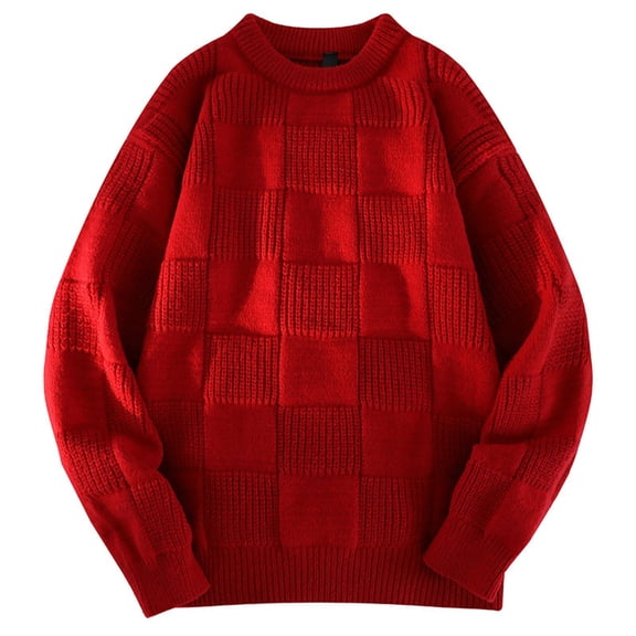 Wdgfv Men's Crewneck Pullover Sweater Waffle Textured Knitted Sweaters Casual Loose Fit Sweaters with Ribbing Edge