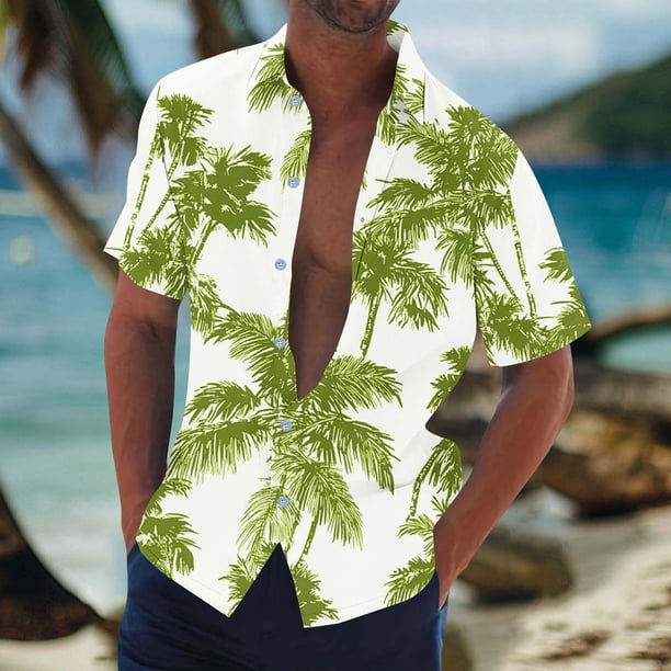 Blusa y camisa de manga corta con cuello vuelto Camisa casual para hombre Camisa de bolos vintage de manga corta Camisas de verano de playa cubana Camisa con botones Blusa para hombre Poliéster