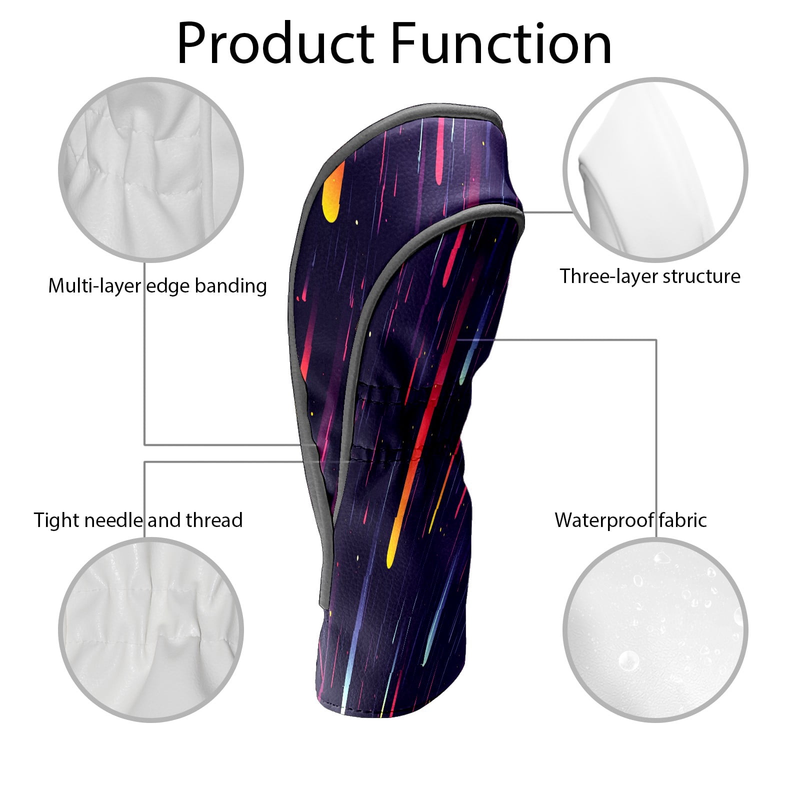 Golf Club Covers PU Leather Waterproof Head Covers for Fairway Woods Hybrids Colorful Lines Unisex Fits Most Brands