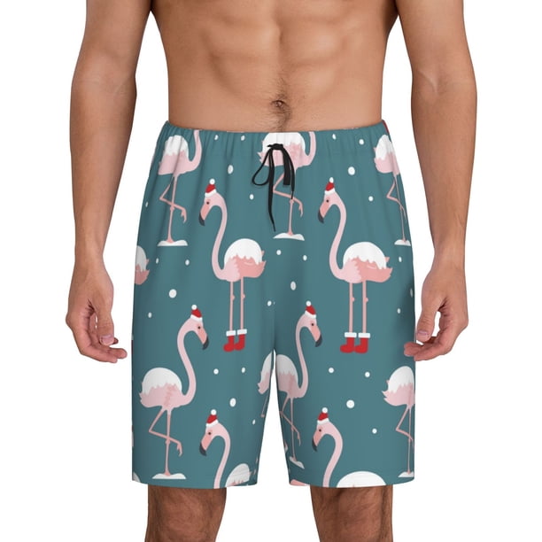 Balery Flamingo Pantalones cortos de pijama de punto de algodón para hombre con cinturilla y bolsillos-Small
